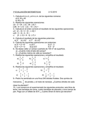 Examens 1ª evaluación mat 1º eso