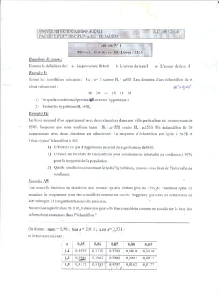 Examens probabilité et estimations