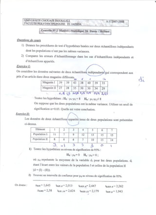 Examens probabilité et estimations