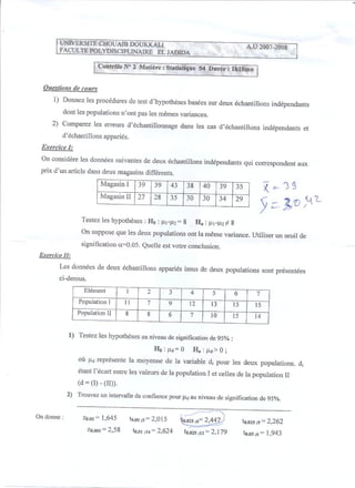 Examens probabilité et estimations
