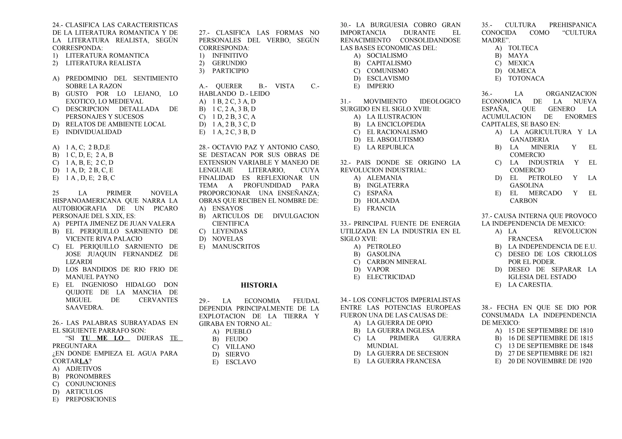 Examen tipo comipems 5 ajustado | DOC