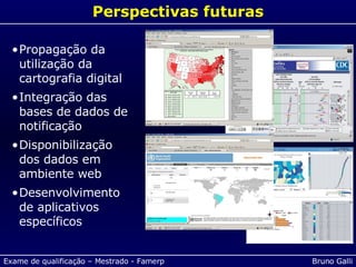 Perspectivas futuras Propagação da utilização da cartografia digital Integração das bases de dados de notificação Disponibilização dos dados em ambiente web Desenvolvimento de aplicativos específicos 