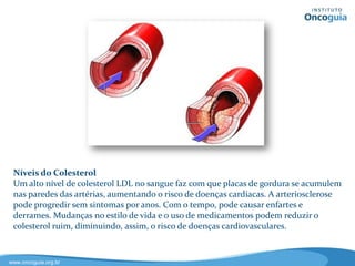 Câncer de Colo do Útero
O colo do útero é a parte do útero que se estende para dentro da cavidade
vaginal. A infecção persistente pelo papilomavírus humano (HPV) é o
principal fator de risco para o câncer de colo do útero. Exames de rotina
podem diagnosticar a doença precocemente, quando existe uma maior
chance de cura, além de detectarem células anormais pré-cancerígenas na
superfície do colo do útero, que podem ser removidas antes de se
transformarem em câncer.
 