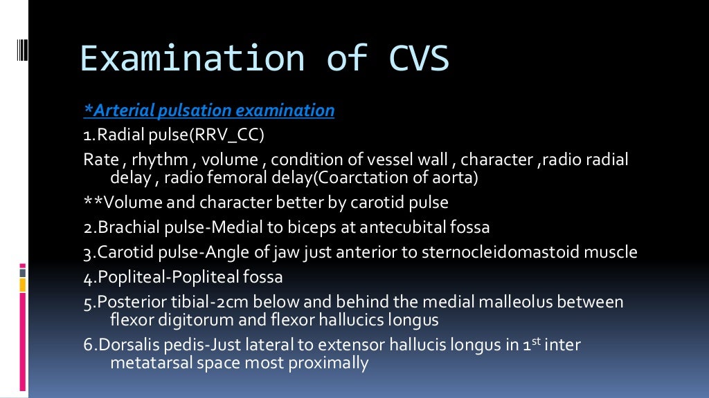 Examination of cvs