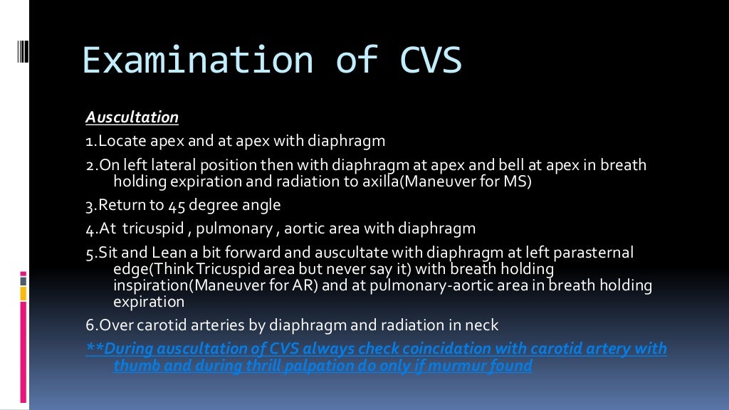 Examination of cvs