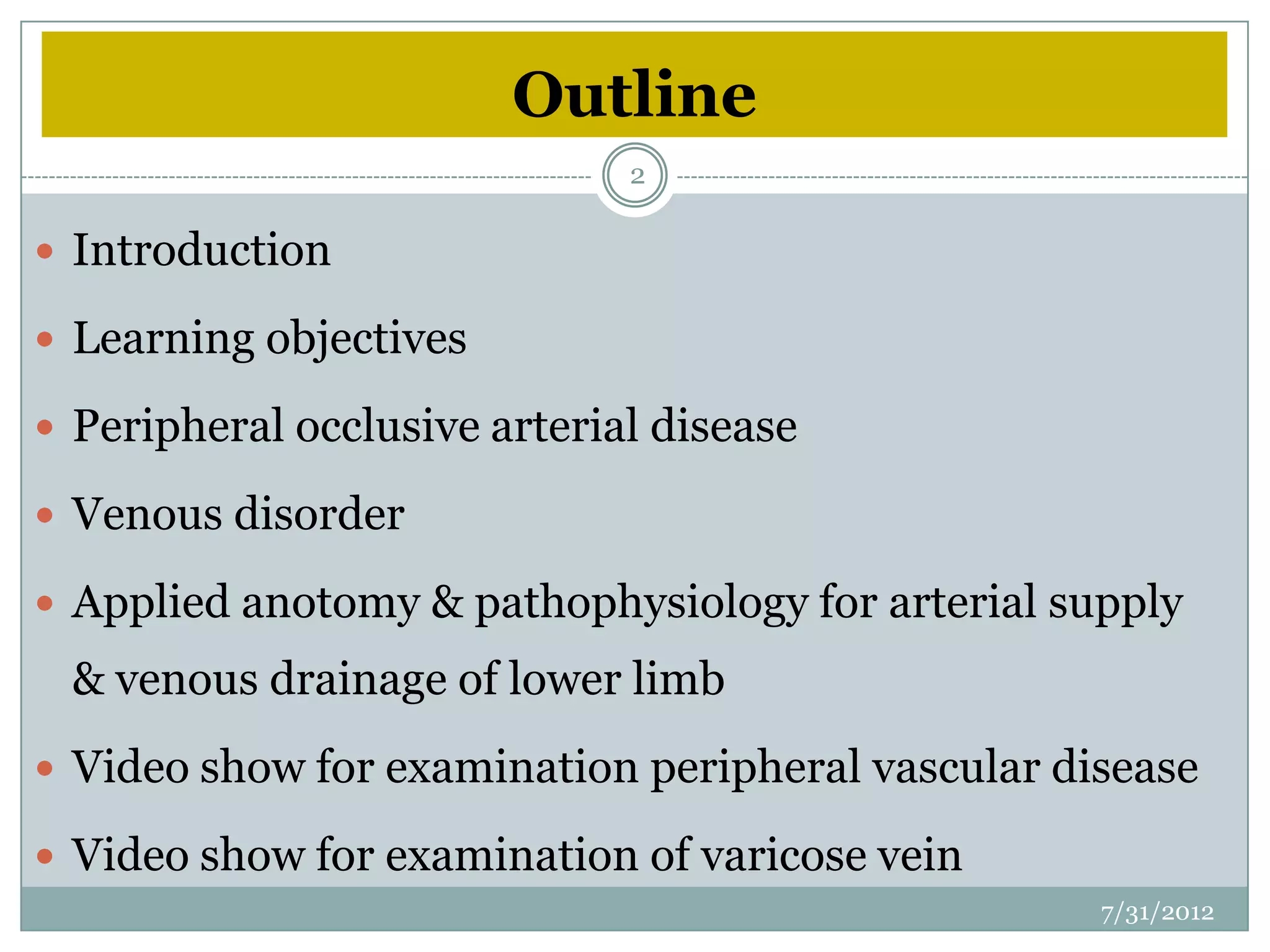 Examination of vascular disorder by Dr Min | PPTX