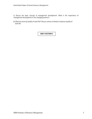 Examination paper human resource development & training and industrial ...
