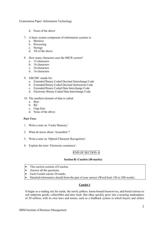 Examination paper information technology and management & data base ...