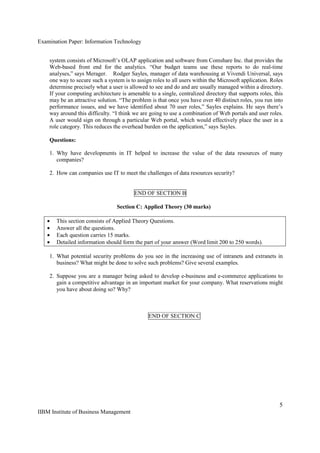 Examination paper information technology and management & data base ...