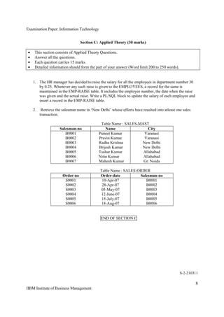 Examination paper information technology and management & data base ...
