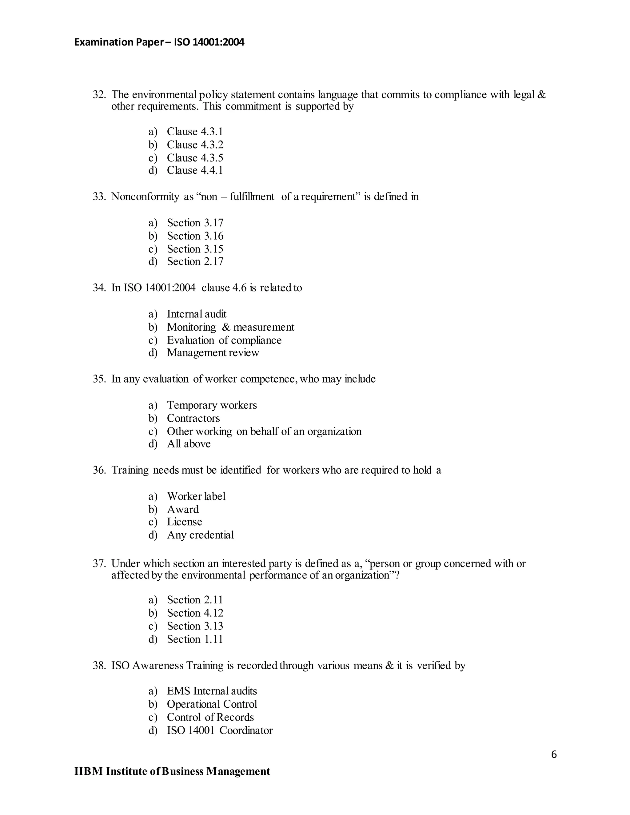 Examination paper of_iso_14001 | DOCX