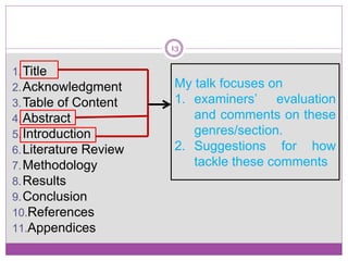 Examiners' comments on introduction chapter in theses | PPTX