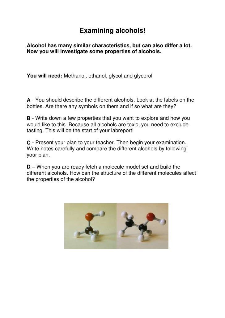 Examining alcohols lab