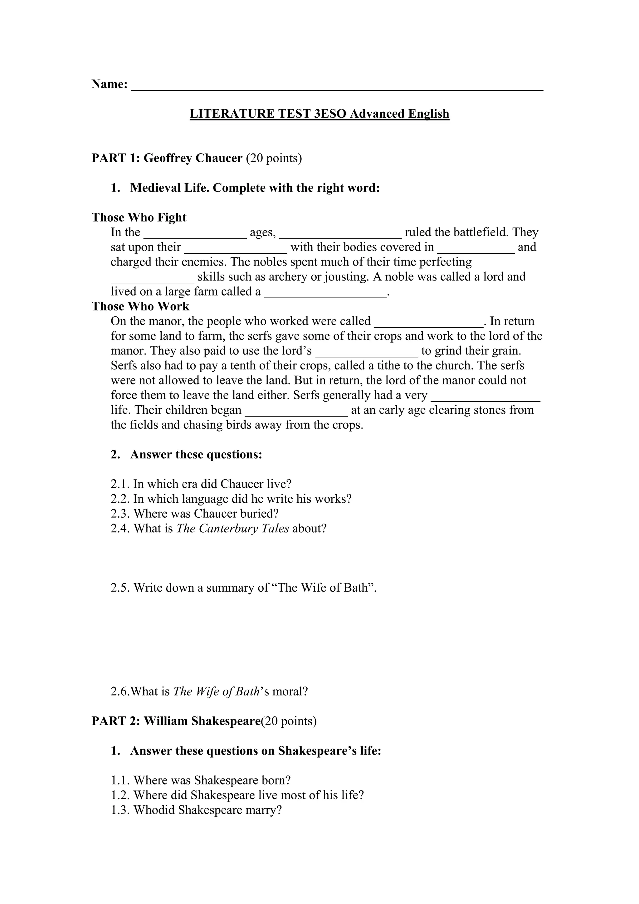 Exam literature shakespeare pdf