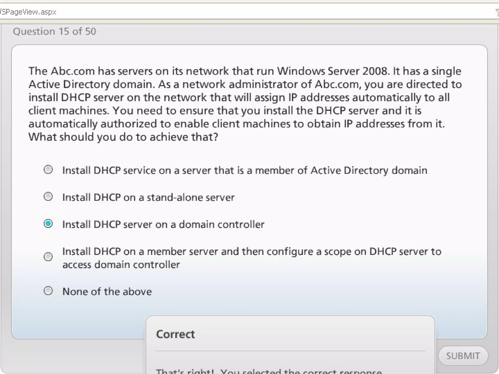 Exam of windows server 2008