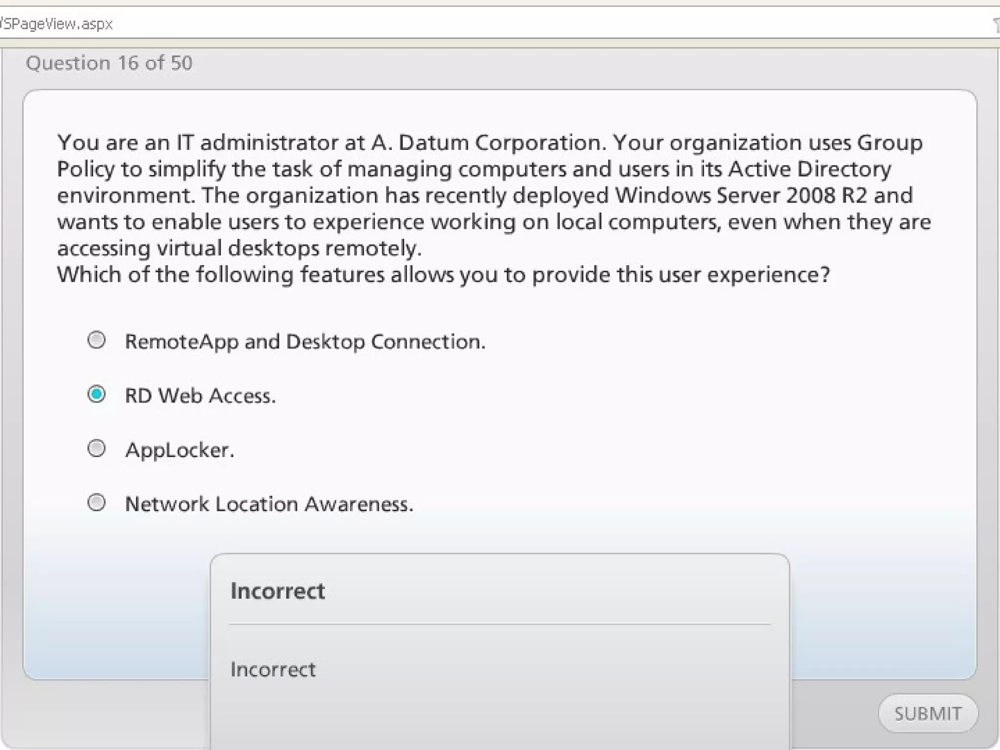 Exam of windows server 2008