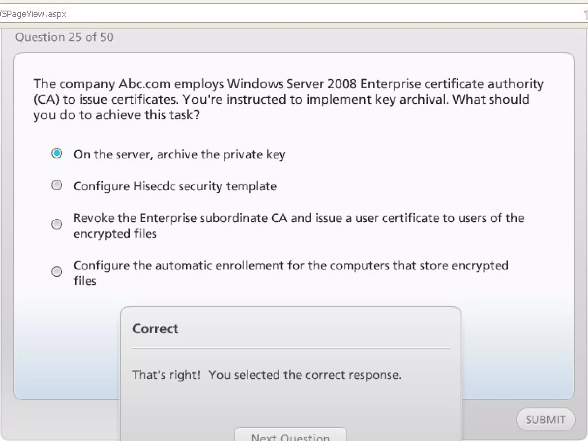 Exam of windows server 2008