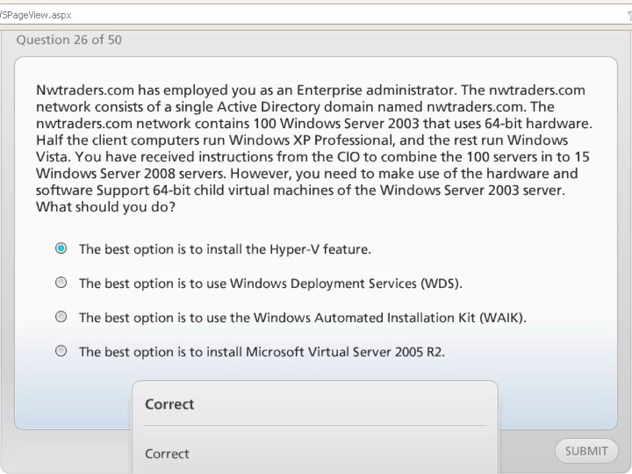 Exam of windows server 2008