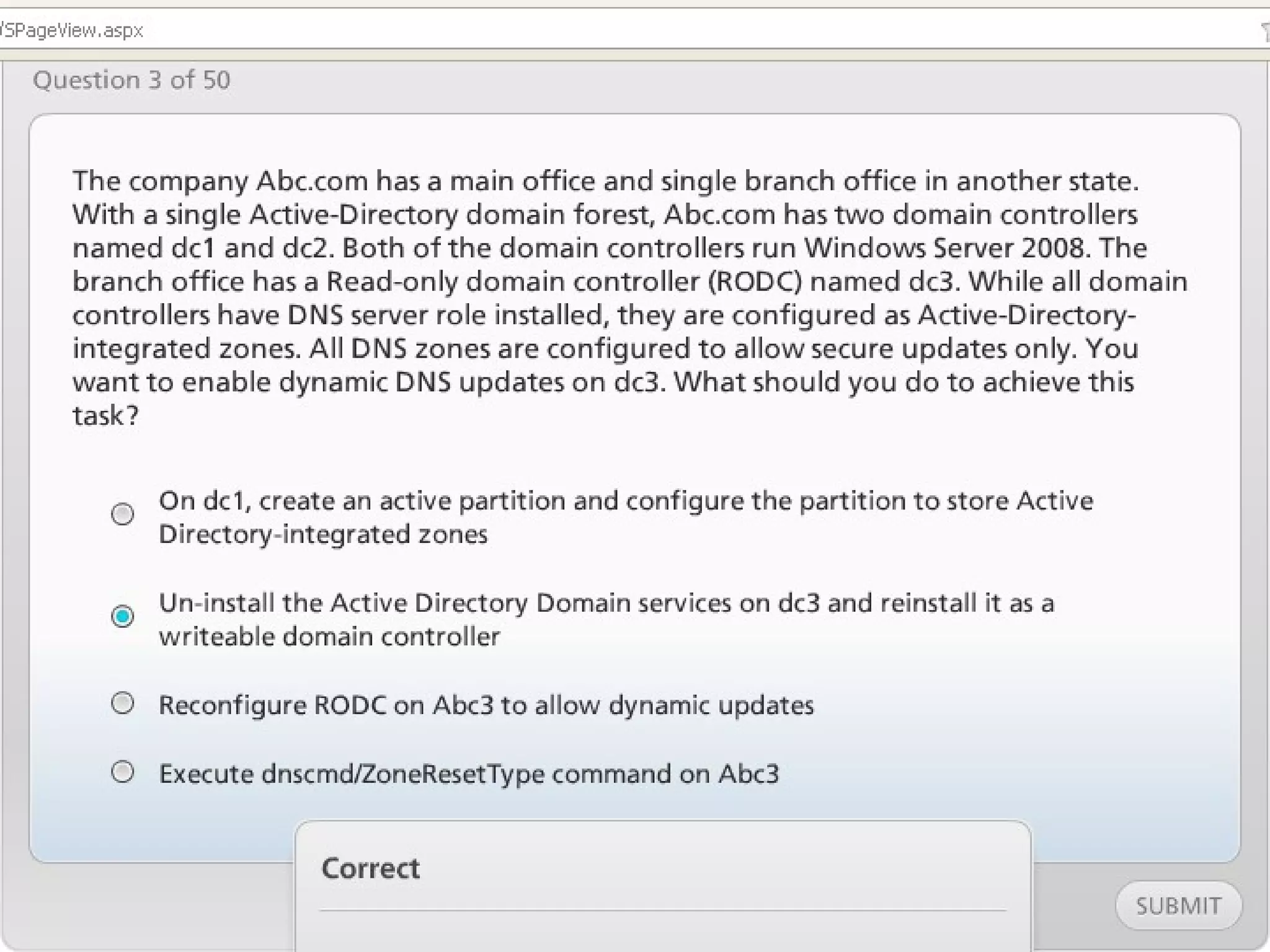 Exam of windows server 2008