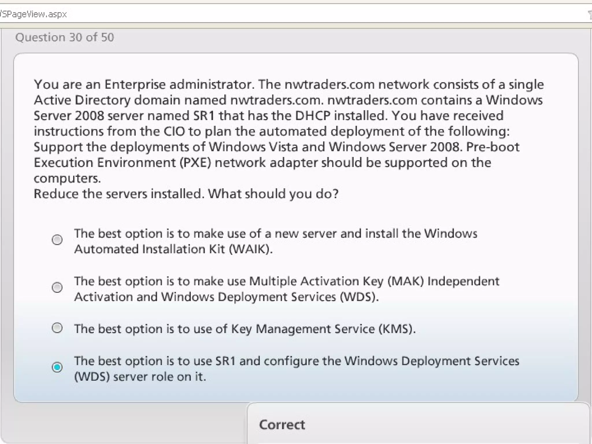 Exam of windows server 2008