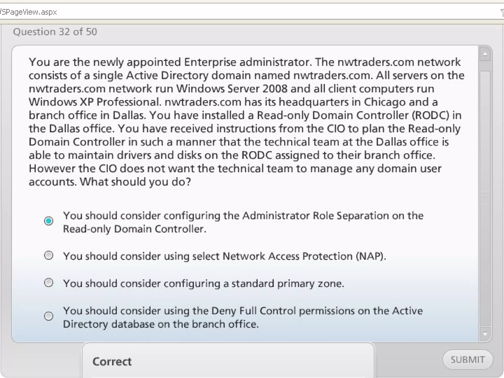 Exam of windows server 2008