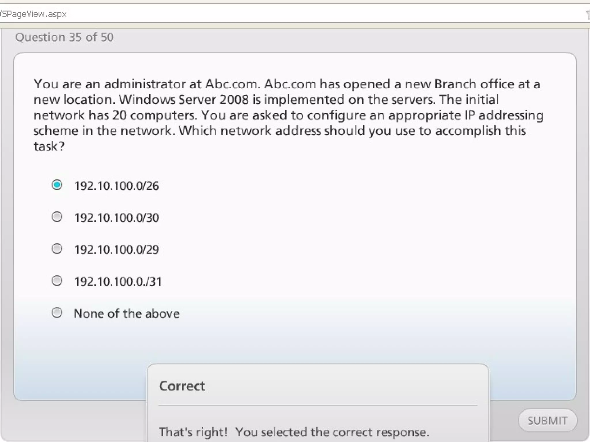 Exam of windows server 2008
