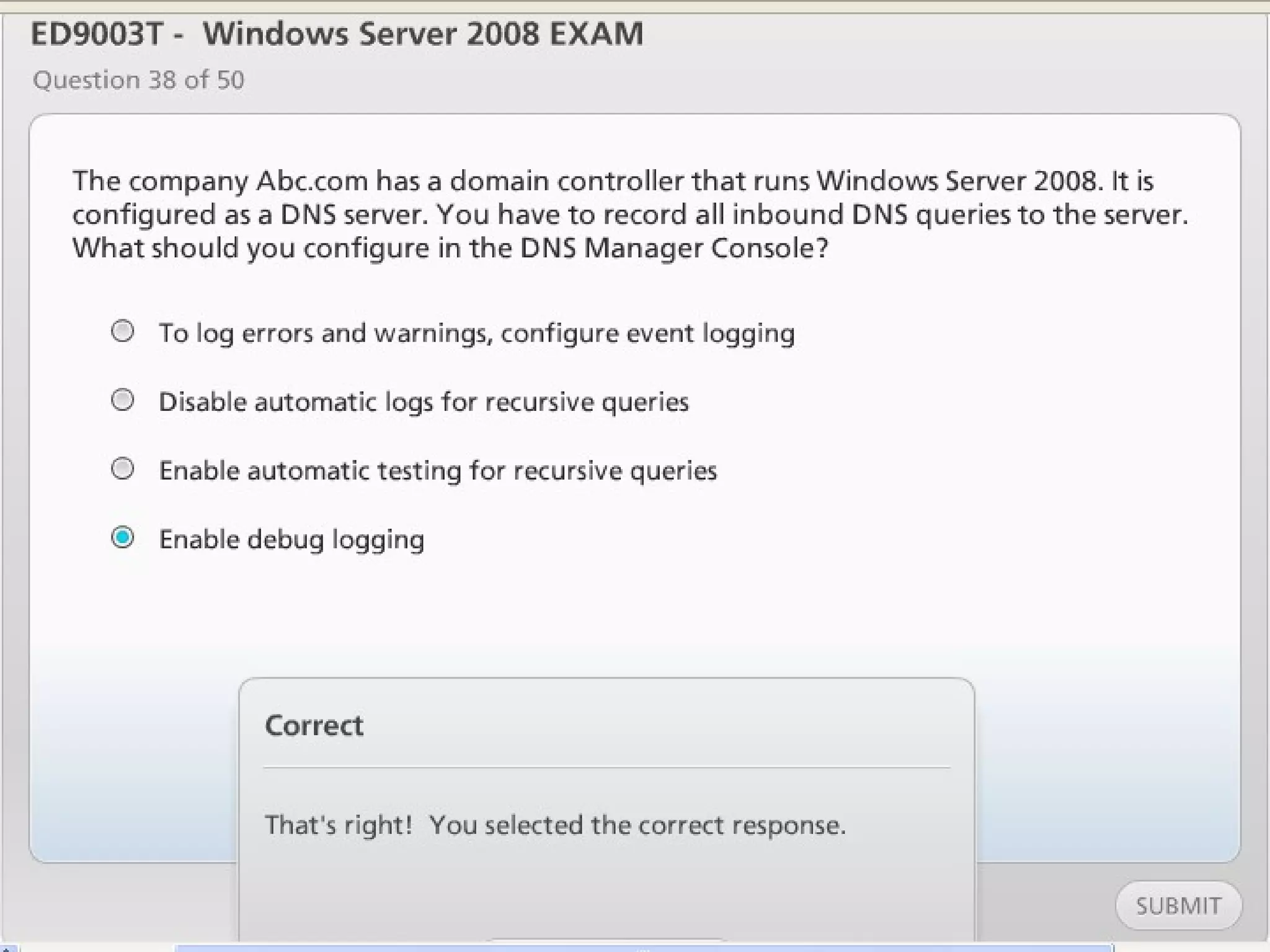 Exam of windows server 2008