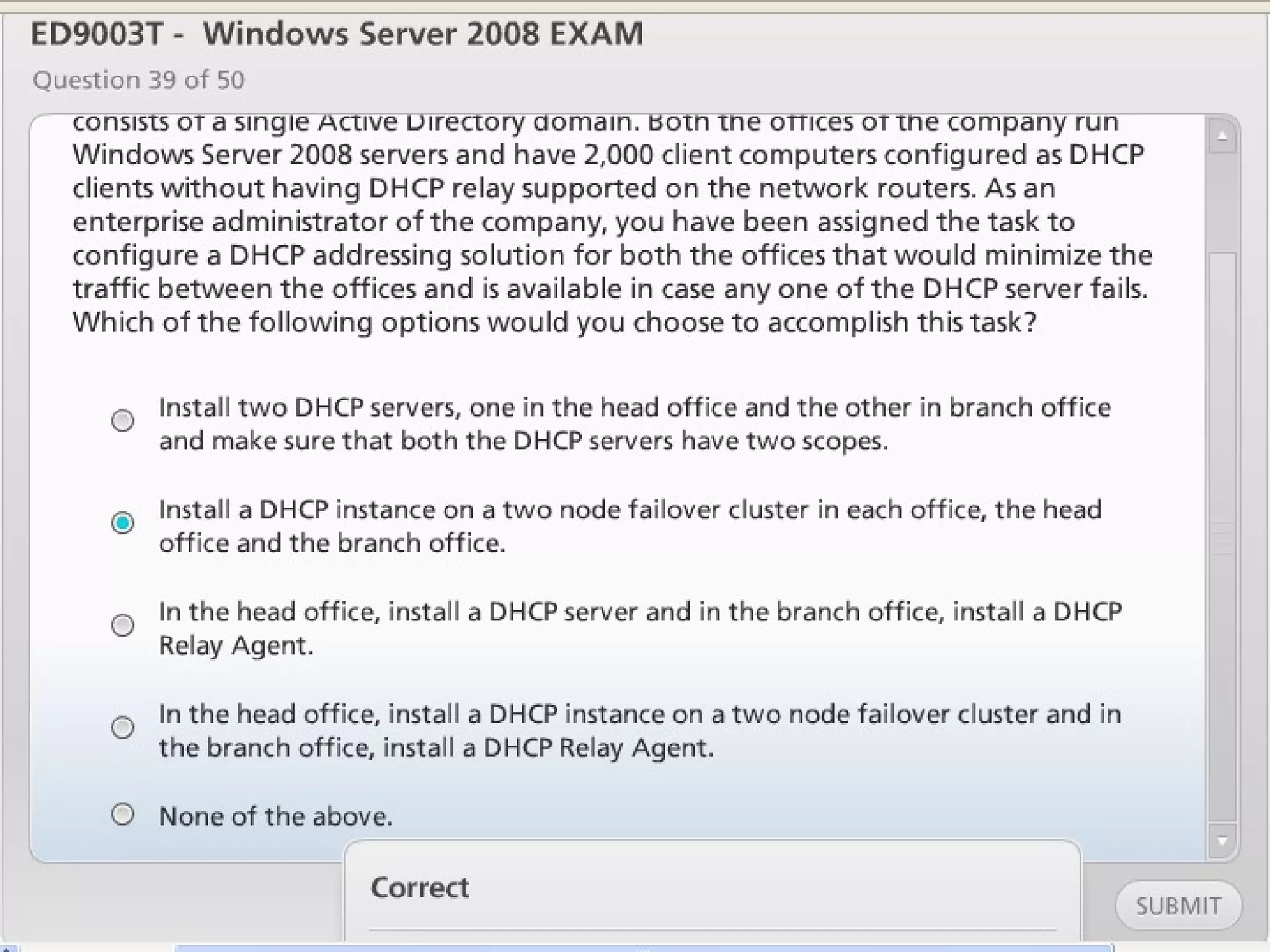Exam of windows server 2008