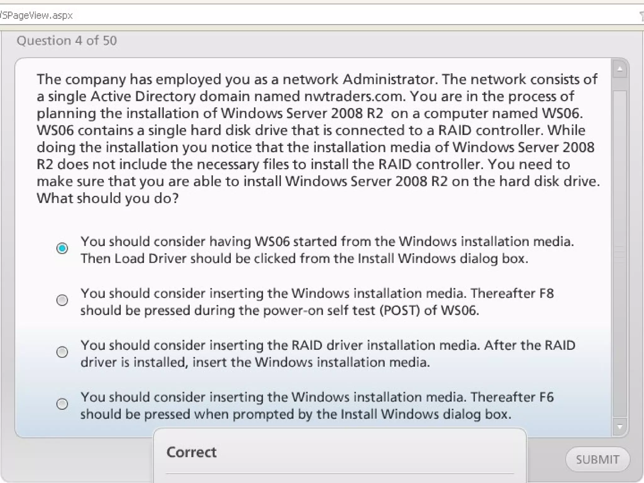 Exam of windows server 2008