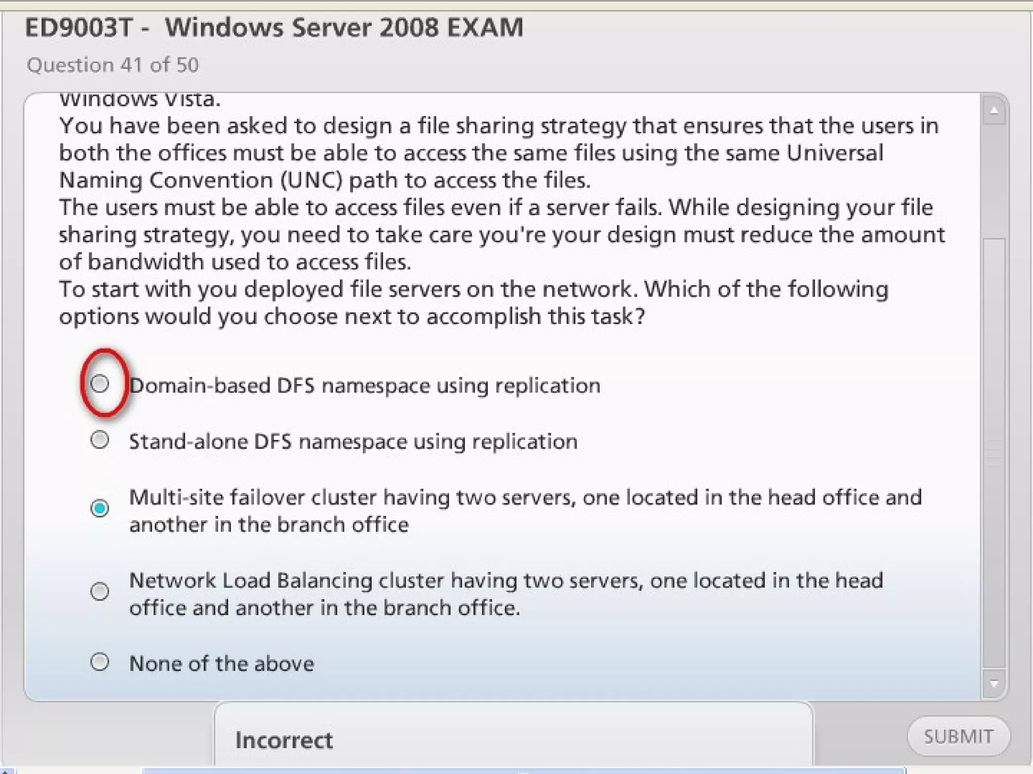 Exam of windows server 2008