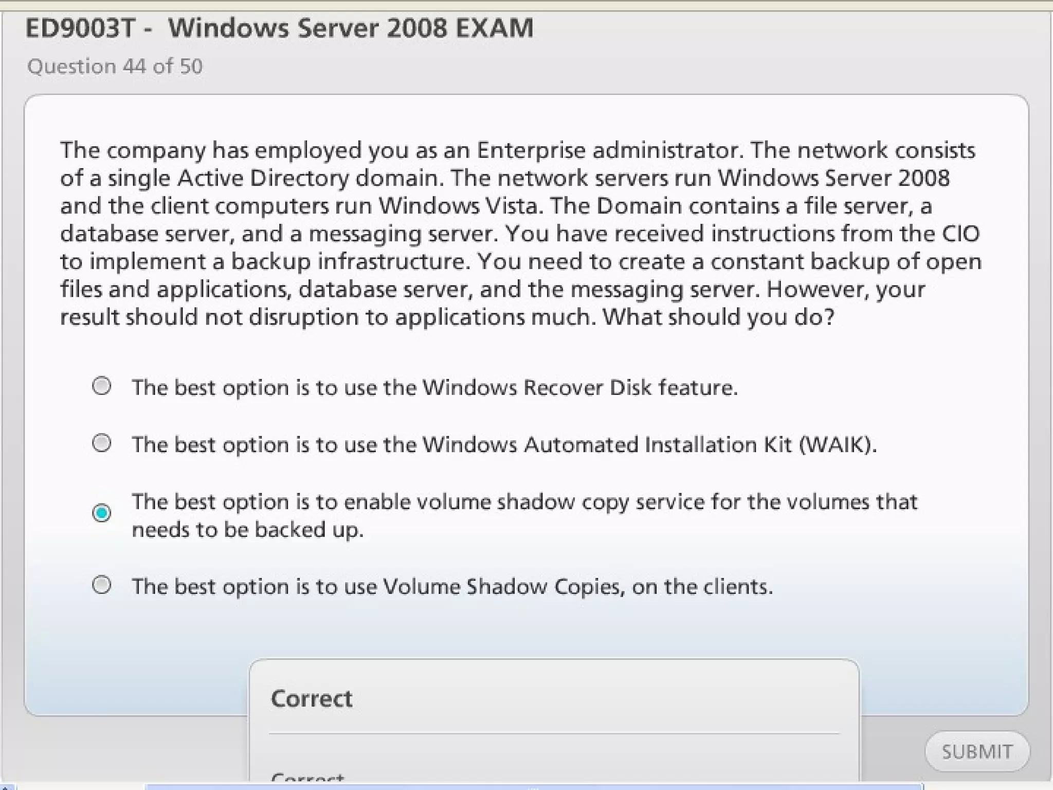 Exam of windows server 2008