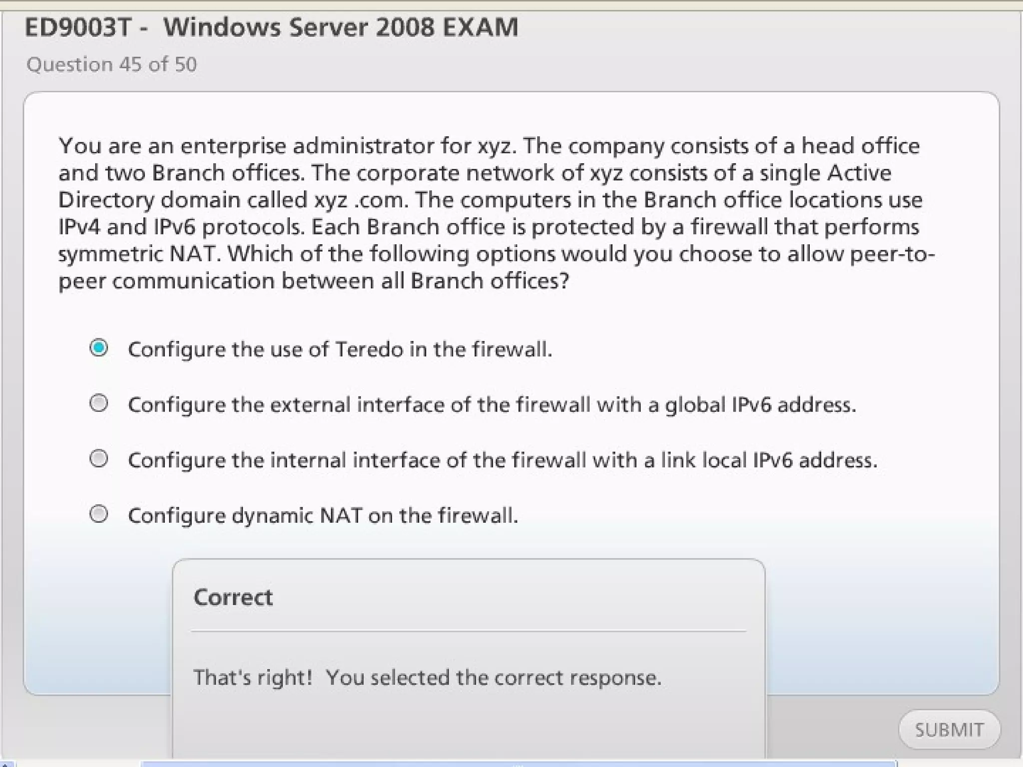 Exam of windows server 2008