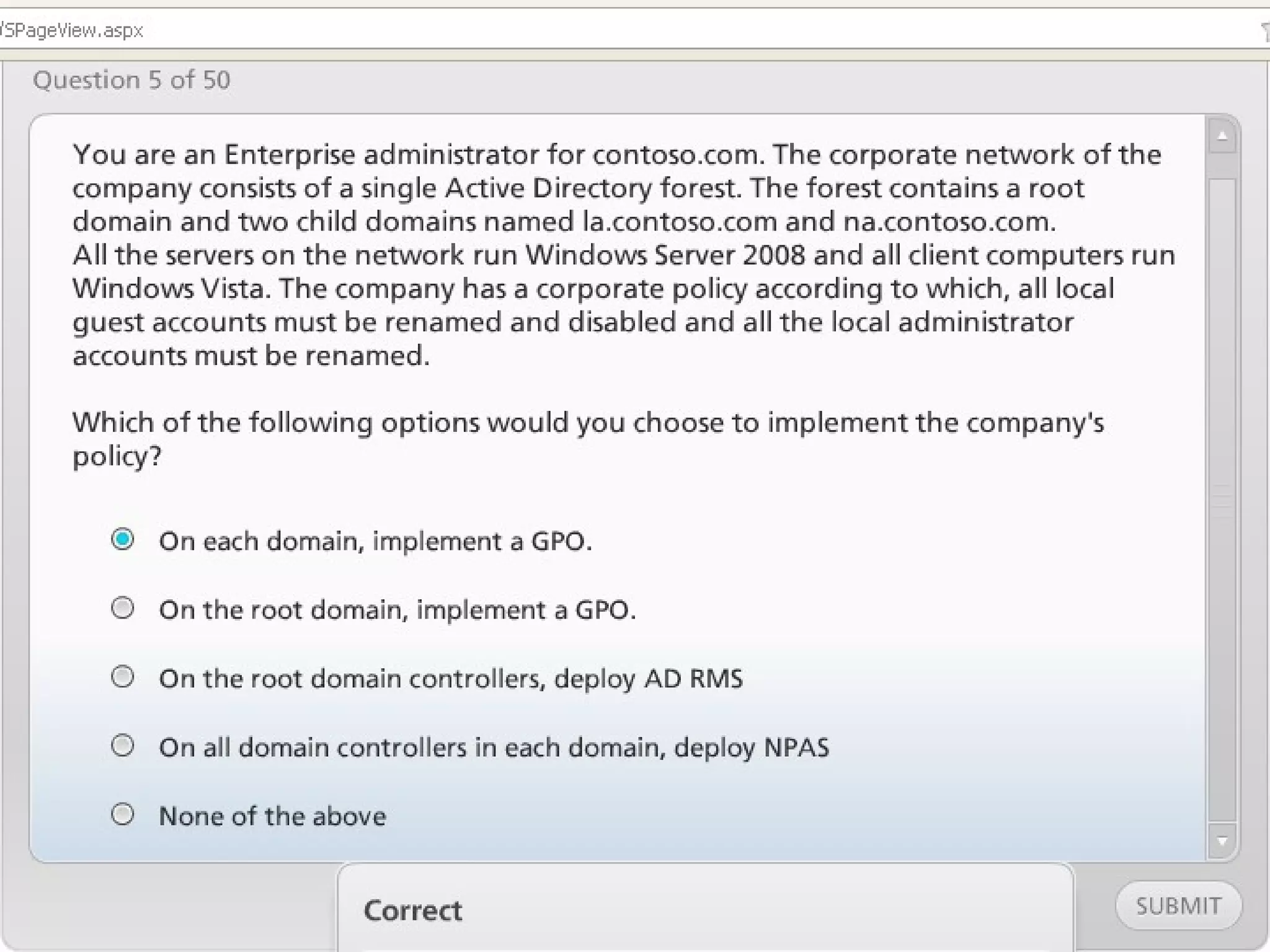 Exam of windows server 2008