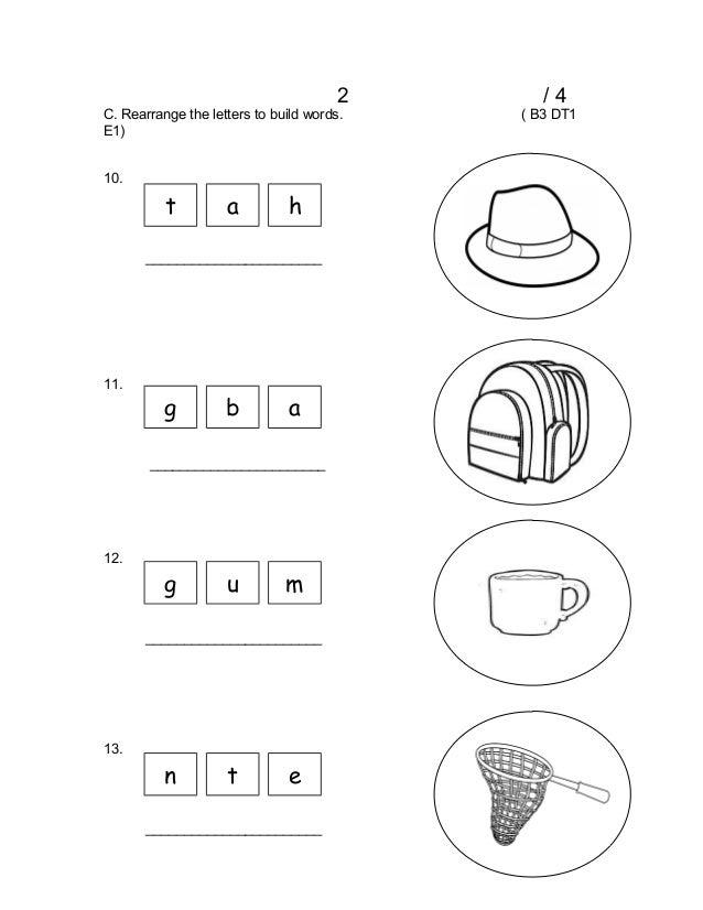 exam pksr 2 year 1 rearranging letters to form words