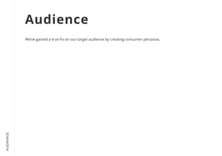 AUDIENCE
Audience
We’ve gained a true fix on our target audience by creating consumer personas.
 
