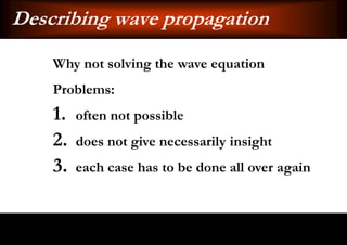 Describing wave propagation
    Why not solving the wave equation
    Problems:
    1.   often not possible
    2.   does not give necessarily insight
    3.   each case has to be done all over again
 