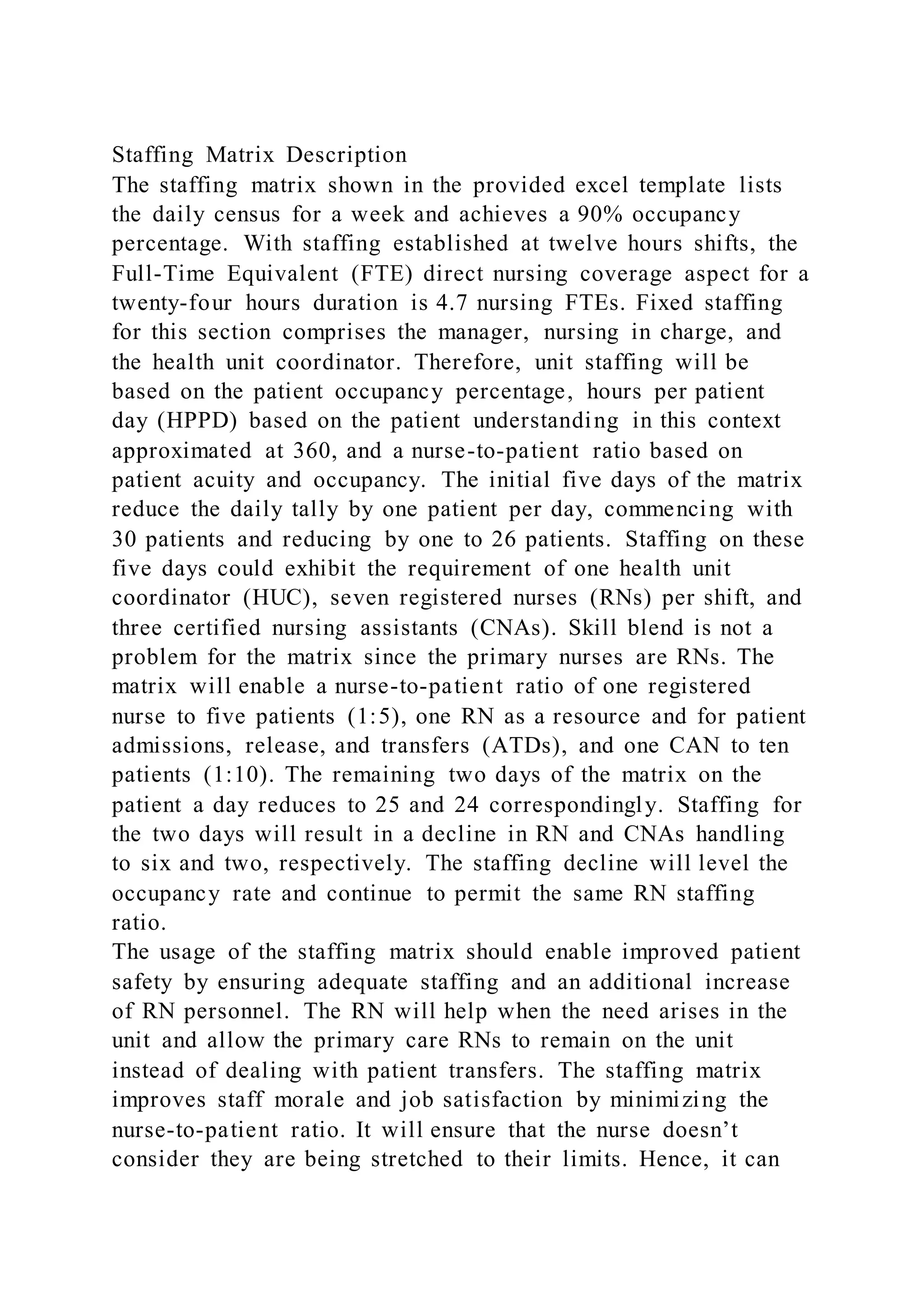 EXAMPLE Benchmark – Staffing Matrix and ReflectionPerformanc | PDF