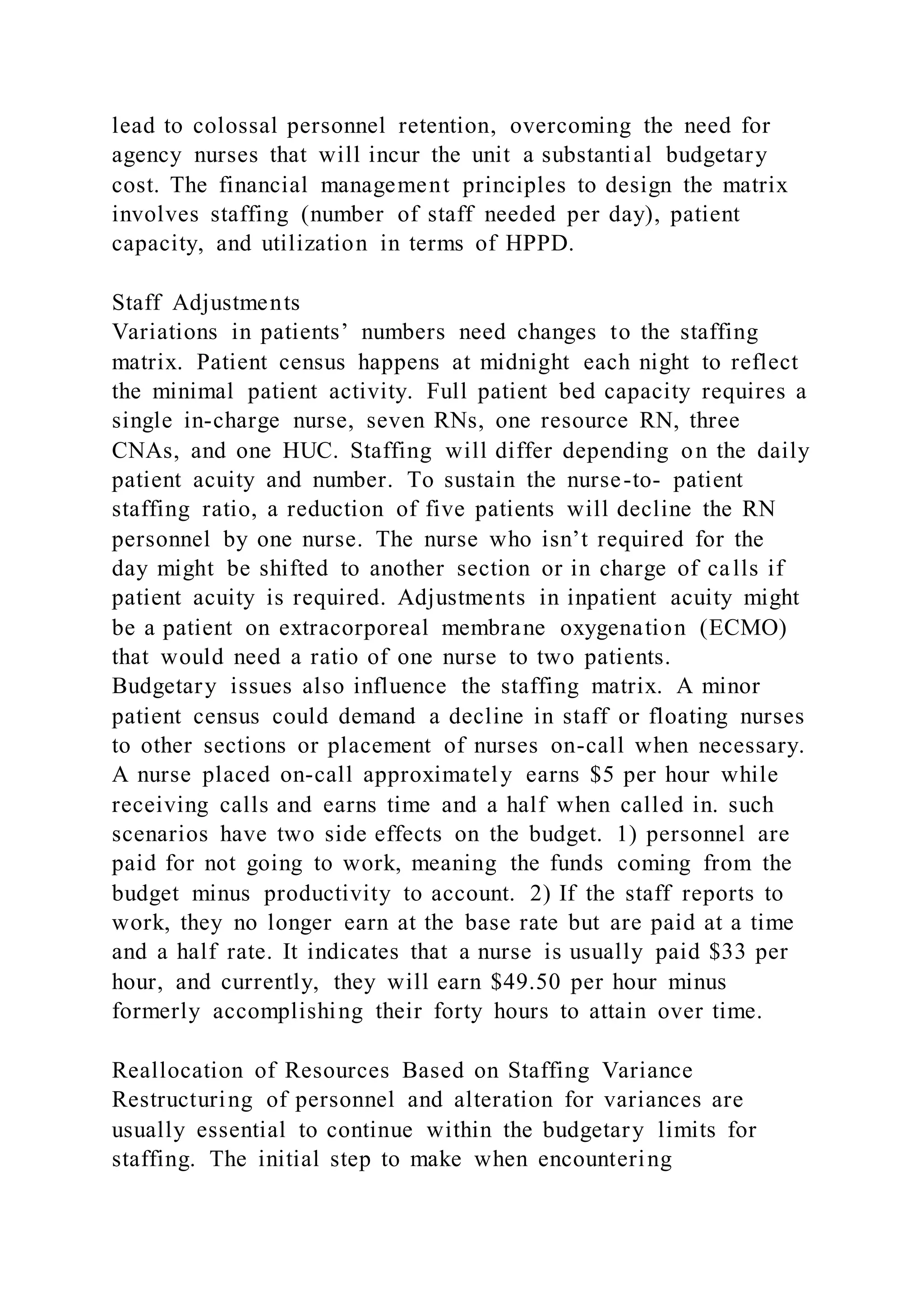 EXAMPLE Benchmark – Staffing Matrix and ReflectionPerformanc | PDF