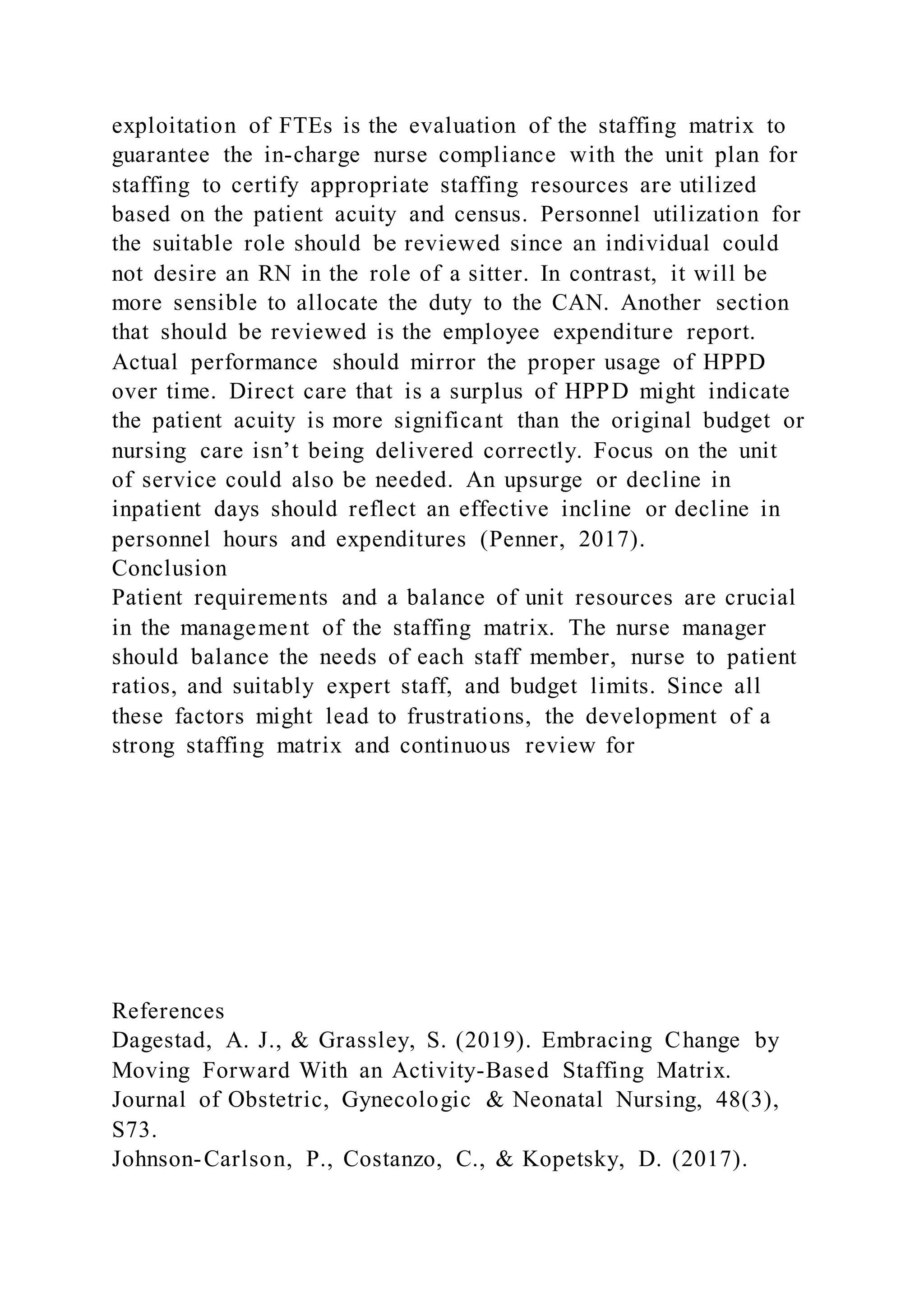 EXAMPLE Benchmark – Staffing Matrix and ReflectionPerformanc | PDF