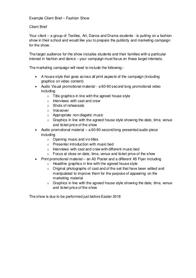 Example client briefs