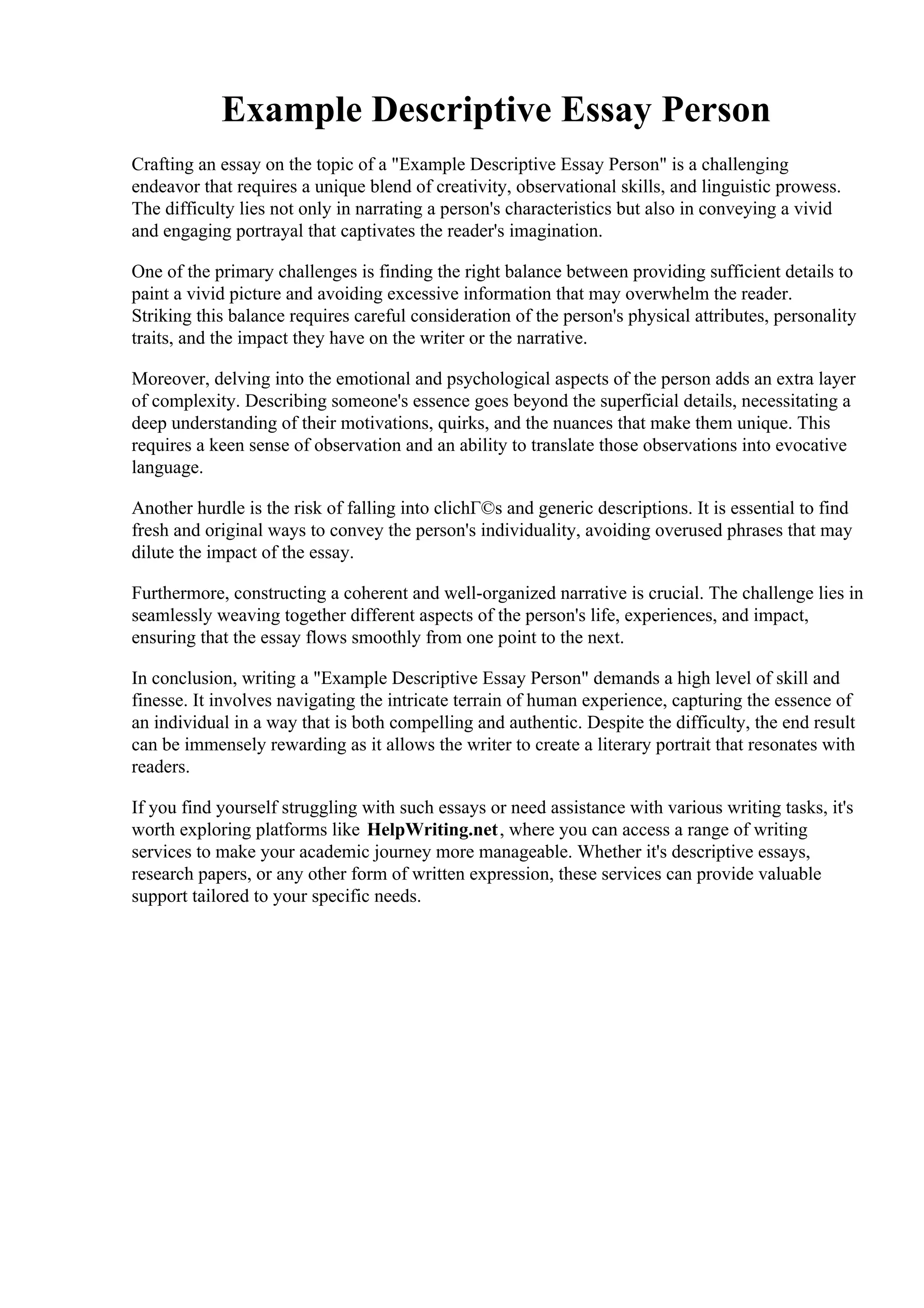 Example Descriptive Essay Person | PDF | Genres