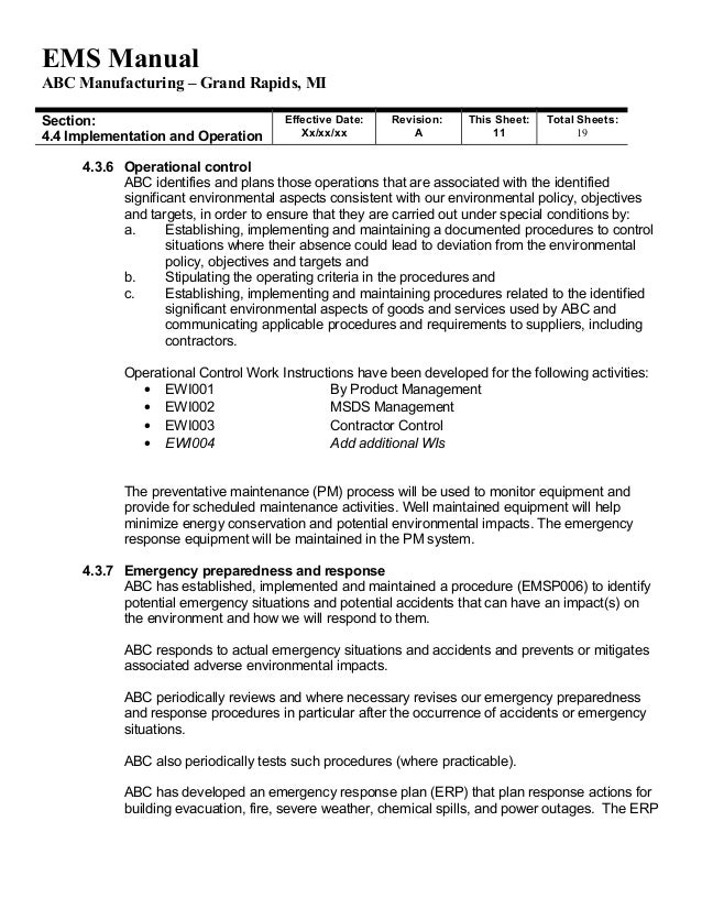 example ems manual iso 14001