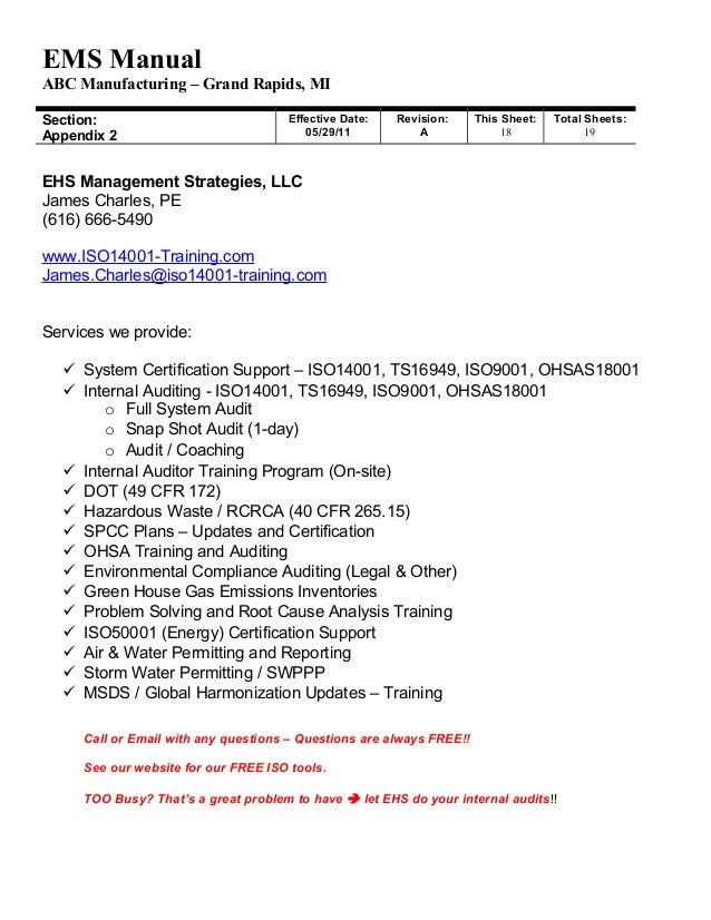 example ems manual iso 14001
