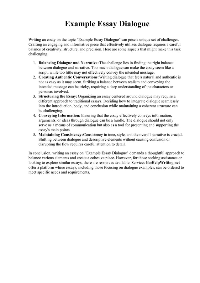 Example Essay Dialogue. College of Southern Maryland | PDF
