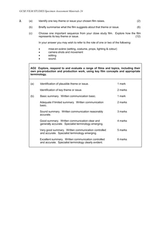 GCSE FILM STUDIES EXAMPLE PAPER | PDF