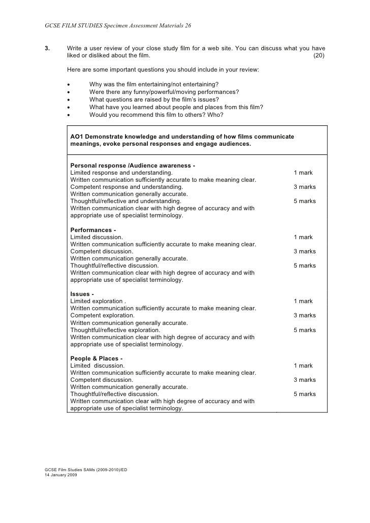 Gcse Film Studies Example Paper Gcse Film Studies Example Paper