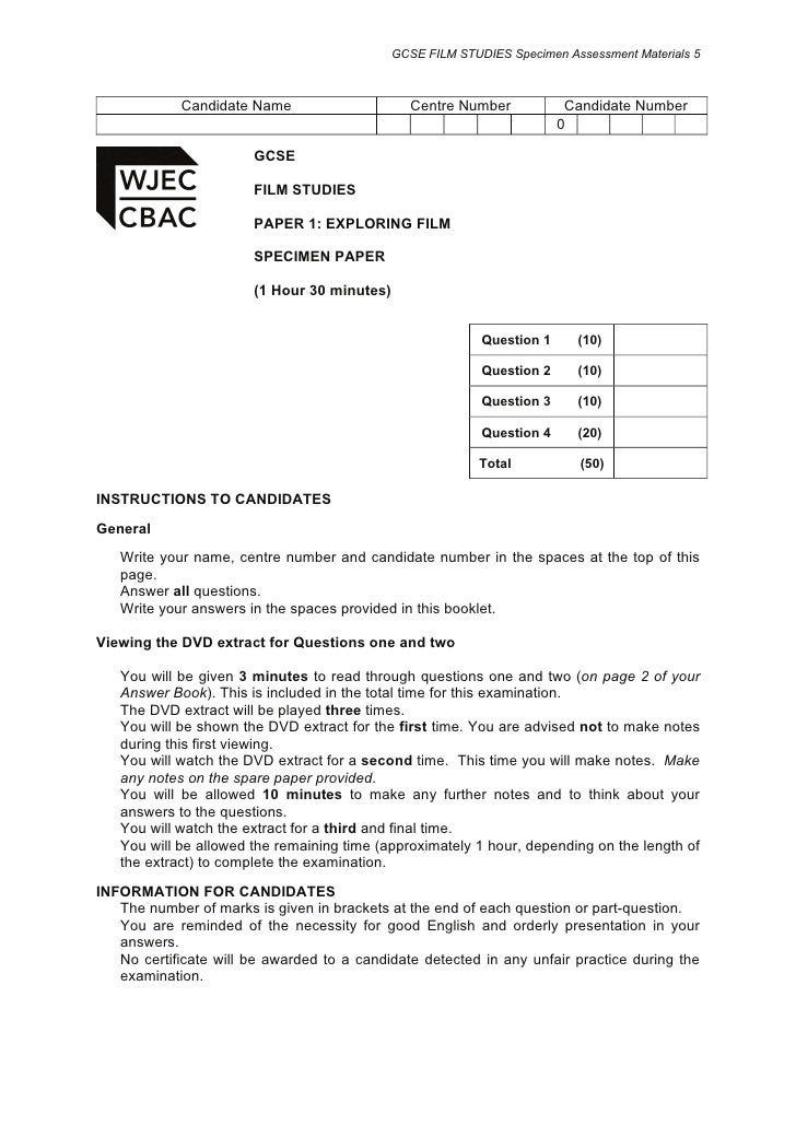 GCSE FILM STUDIES EXAMPLE PAPER