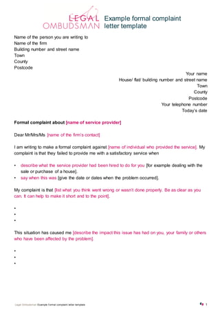 Example Formal Complaint Letter Template | Pdf