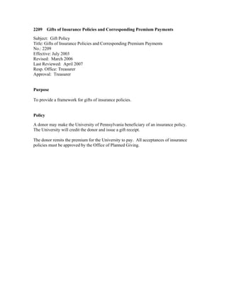 Gift Policy Example Example gift policy manual | PDF