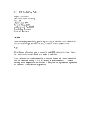 Gift Policy Example Example gift policy manual | PDF